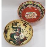 TWO LARGE BOWLS TO INCLUDE A MASON'S ORIENTAL PATTERNED AND A BURSLEY WARE 'DRAGON' - BOTH A/F