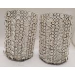 TWO LARGE CANDLE HOLDERS WITH CRYSTAL DECORATION, HEIGHT 26CM, DIAMETER 17CM