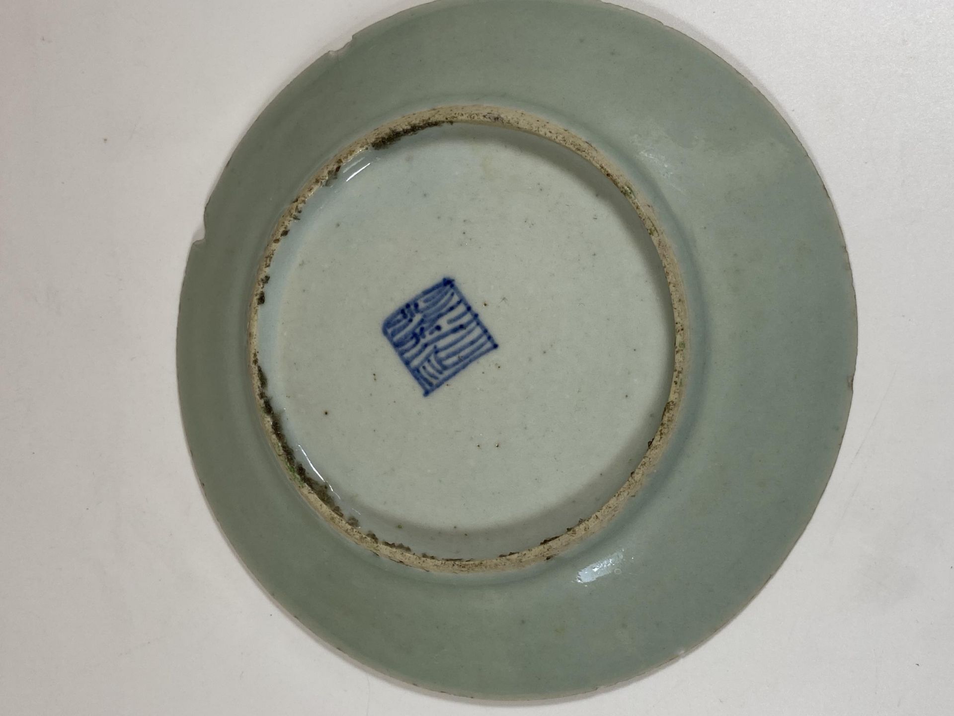 A 19TH CENTURY QING CHINESE CELADON BIRD AND FLORAL PORCELAIN PLATE, DIAMETER 18CM - Image 4 of 6