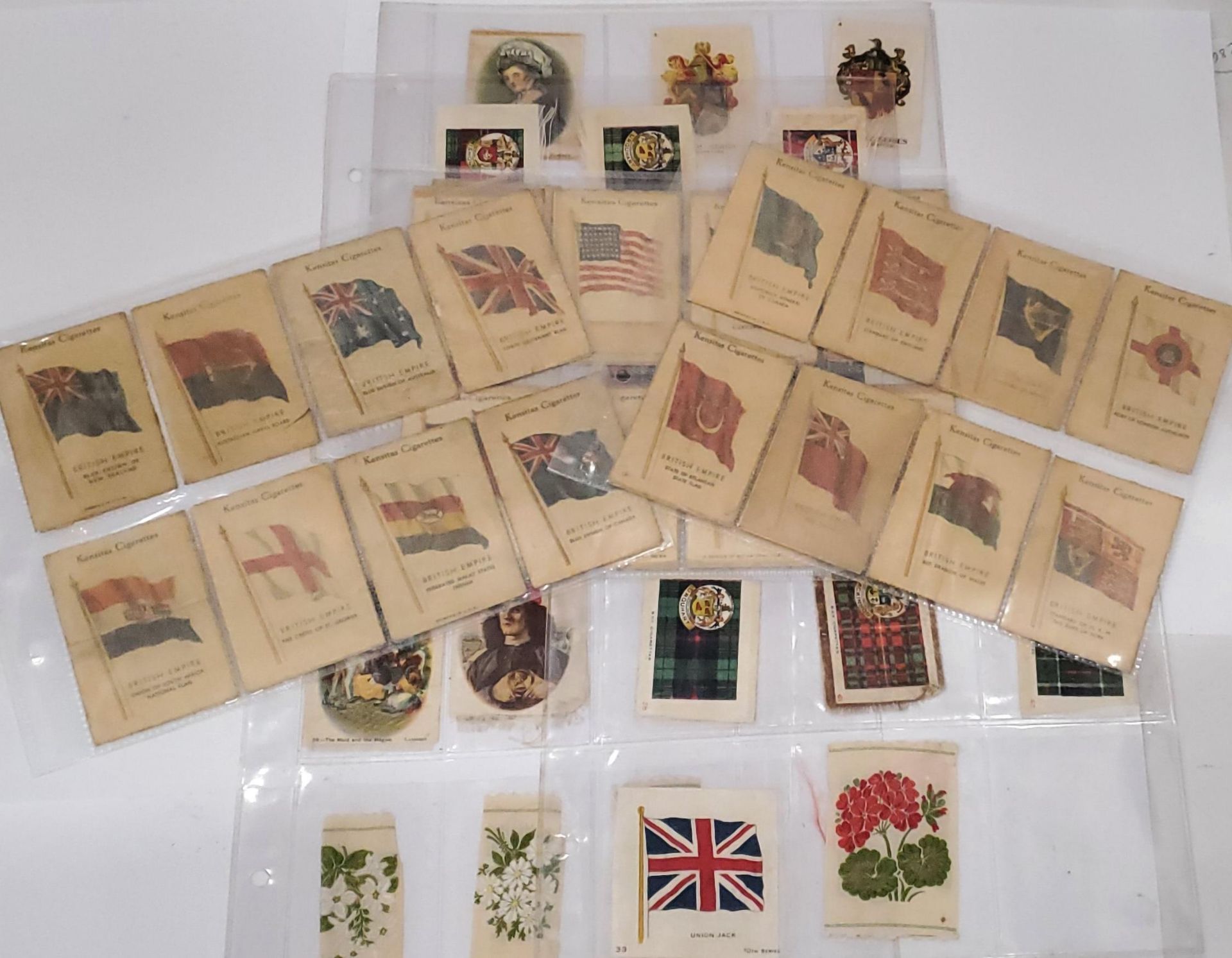 EIGHT SHEETS OF VINATAGE SILK CIGARETTE CARDS