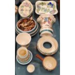 A COLLECTION OF HONITON DEVON POTTERY TO INCLUDE A WALL POCKET, VASES, BOWLS, ETC - 11 PIECES IN
