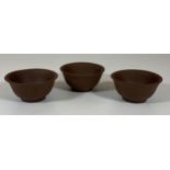 A SET OF THREE CHINESE YIXING STYLE CLAY TEA BOWLS, DIAMETER 6CM