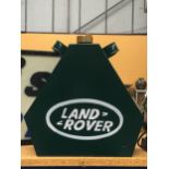 A GREEN METAL LAND ROVER PETROL CAN WITH BRASS TOP