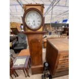 AN EDWARDIAN STYLE MAHOGANY AND INLAID DRUM HEAD LONGCASE CLOCK WITH WHITE DIAL,