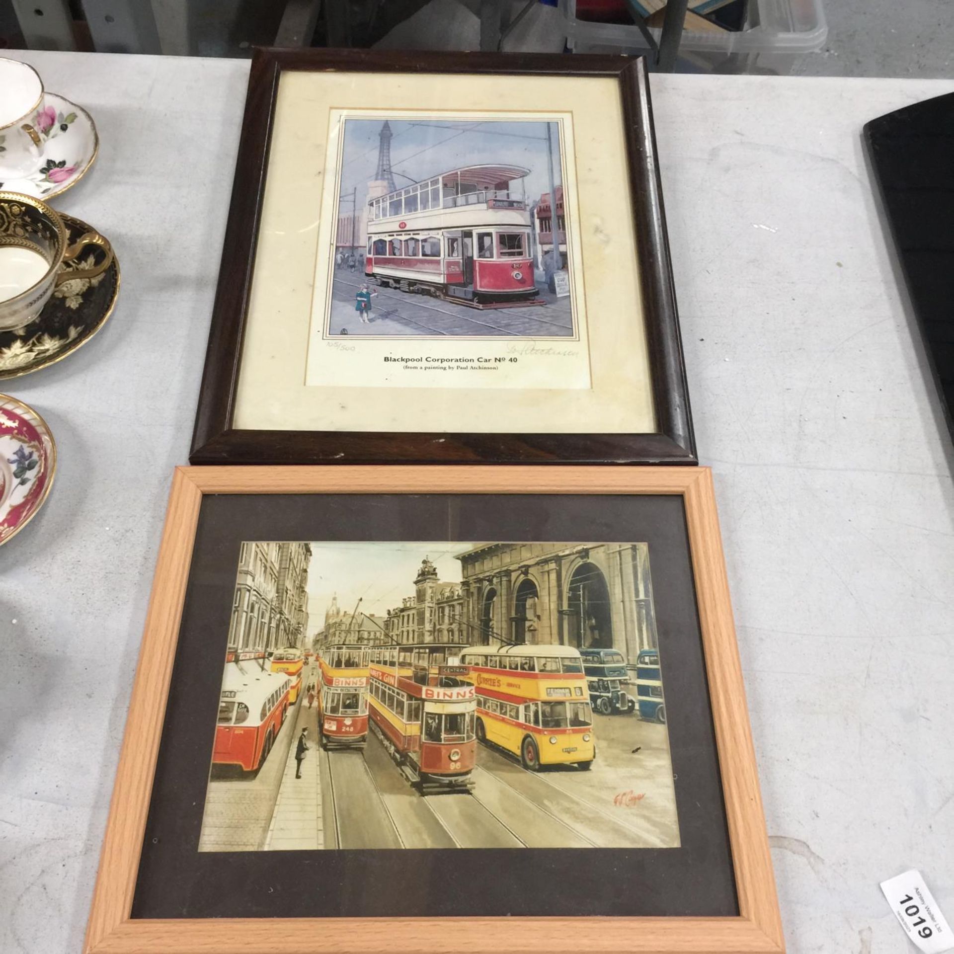 TWO VINTAGE STYLE PRINTS - LIMITED EDITION 105/500 'BLACKPOOL CORPORATION CAR NO 40' SIGNED PAUL