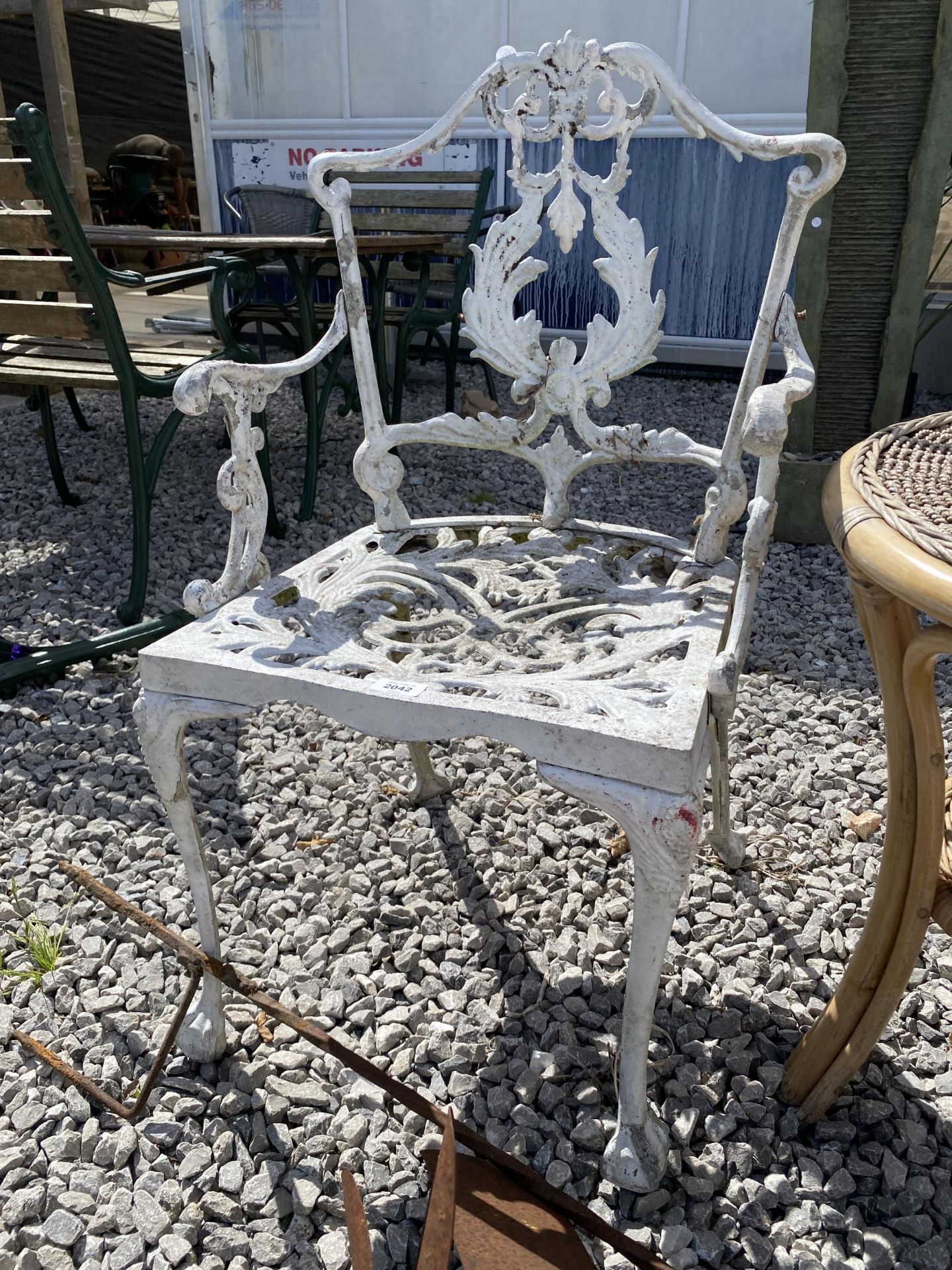 THREE GARDEN ITEMS TO INCLUDE A BISTRO CHAIR, CIRCULAR WICKER SIDE TABLE AND STEEL AEROPLANE - Bild 3 aus 4