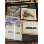 FOUR RAILWAY RELATED PRINTS TO INCLUDE THE MALLARD, FLYING SCOTSMAN, GREAT WESTERN RILWAY, A VINTAGE