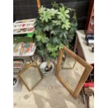 A MIXED LOT TO INCLUDE ORIENTAL PLANTER WITH FAKE TREE PLANT, GILT FRAMED MIRROR AND RATTAN STYLE