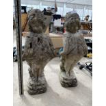 TWO VINTAGE GARDEN STONE STATUES OF GIRLS