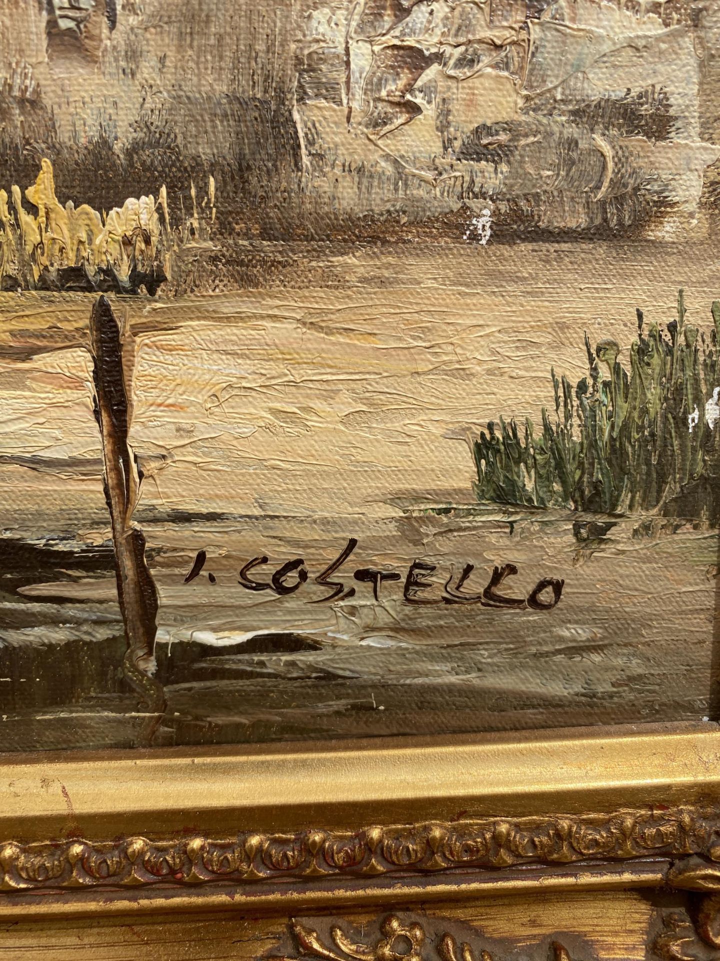 A GILT FRAMED OIL ON CANVAS OF A WINDMILL SCENE, SIGNED I.COSTELLO - Image 3 of 4