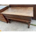 A CONTINENTAL VICTORIAN DOUGH BIN ON OPEN BASE WITH TURNED LEGS, 44X24"