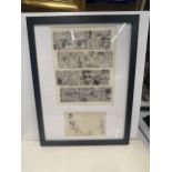 A FRAMED JAMES BOND IAN FLEMING COMIC BOOK STRIP WITH LOWER PENCIL SIGNED DRAWING OF A LADY,