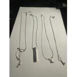 FOUR SILVER NECKLACES WITH PENDANTS