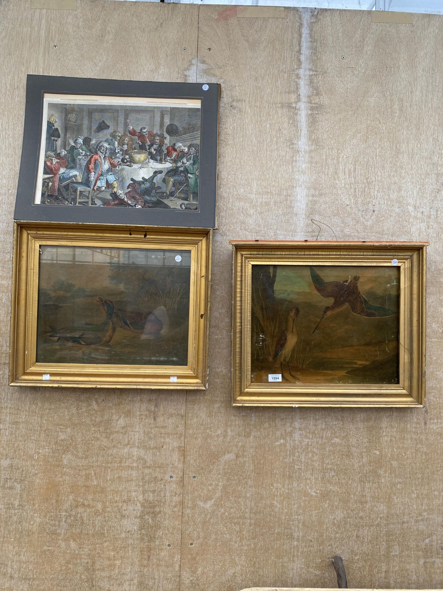 TWO GILT FRAMED OLEOGRAPHS OF MALLARDS AND A FURTHER PRINT