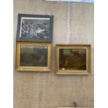 TWO GILT FRAMED OLEOGRAPHS OF MALLARDS AND A FURTHER PRINT