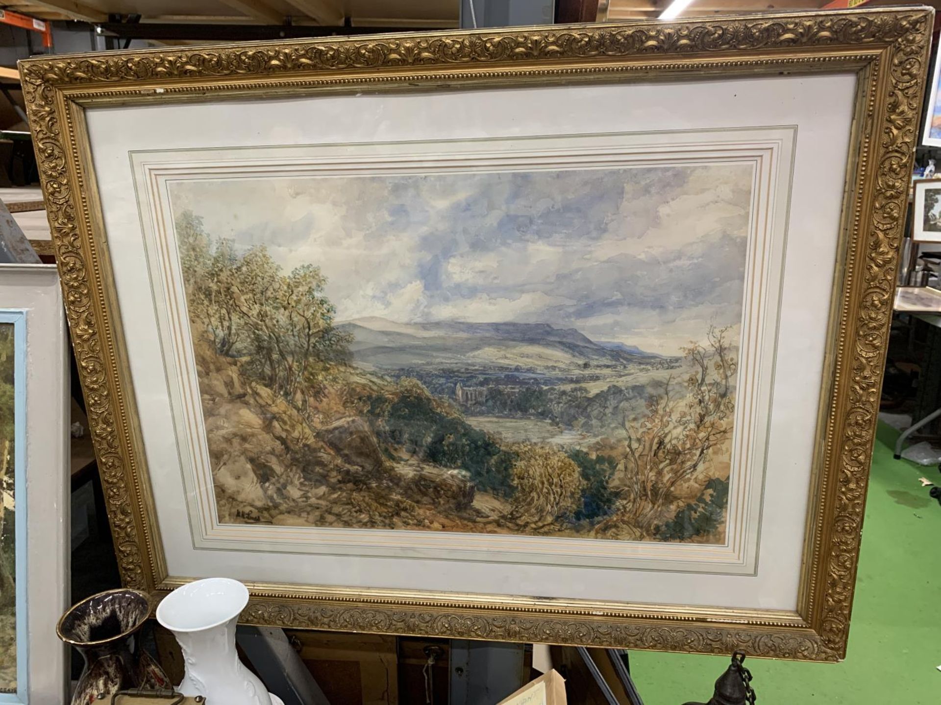 AN 1850'S SIGNED WATERCOLOUR BY HENRY HARRIS LINES, GALLERY ARTIST, 'ROMBALDS MOOR FROM BOLTON