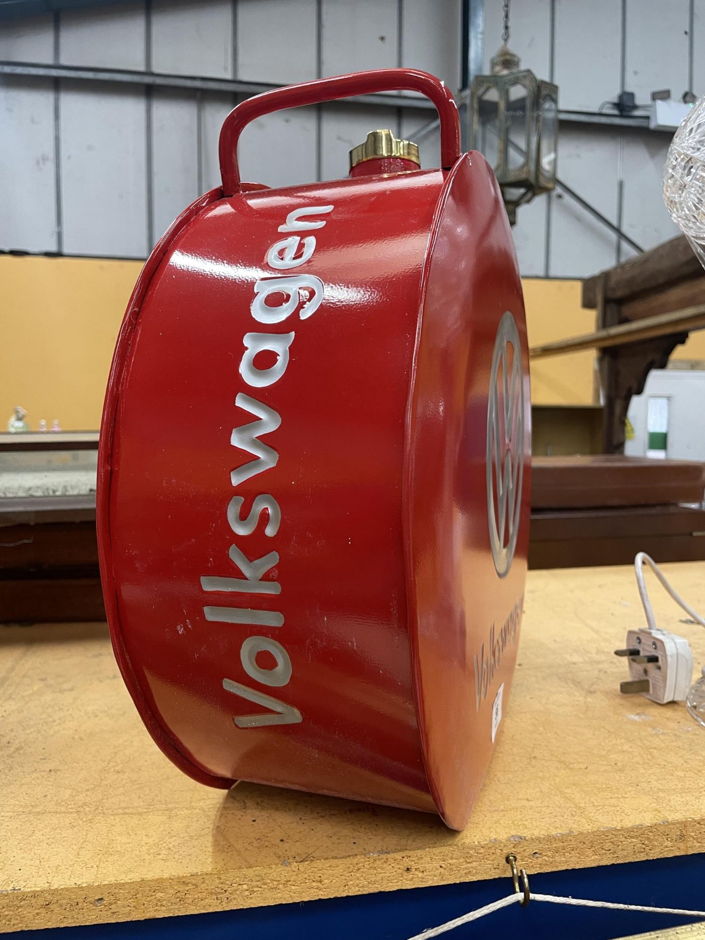 A RED VW PETROL CAN WITH BRASS TOP - Image 2 of 3