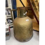 A LARGE VINTAGE BRASS VESSEL WITH COPPER BAND TOP