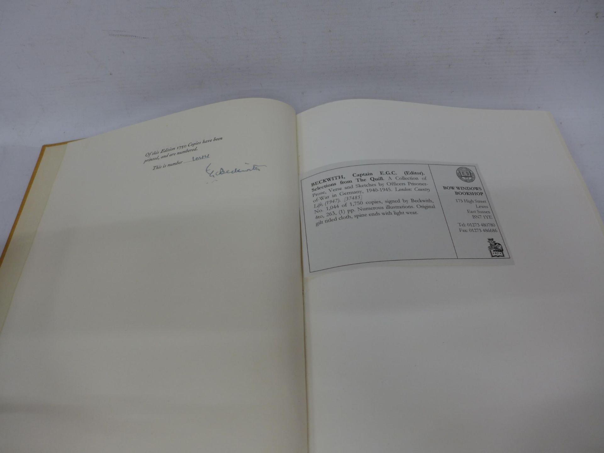 A SIGNED LIMITED EDITION 1044 OF 1750 COPIES 'THE QUILL' BY CAPTAIN E.G.C. BECKWITH, 1947 - Image 2 of 3