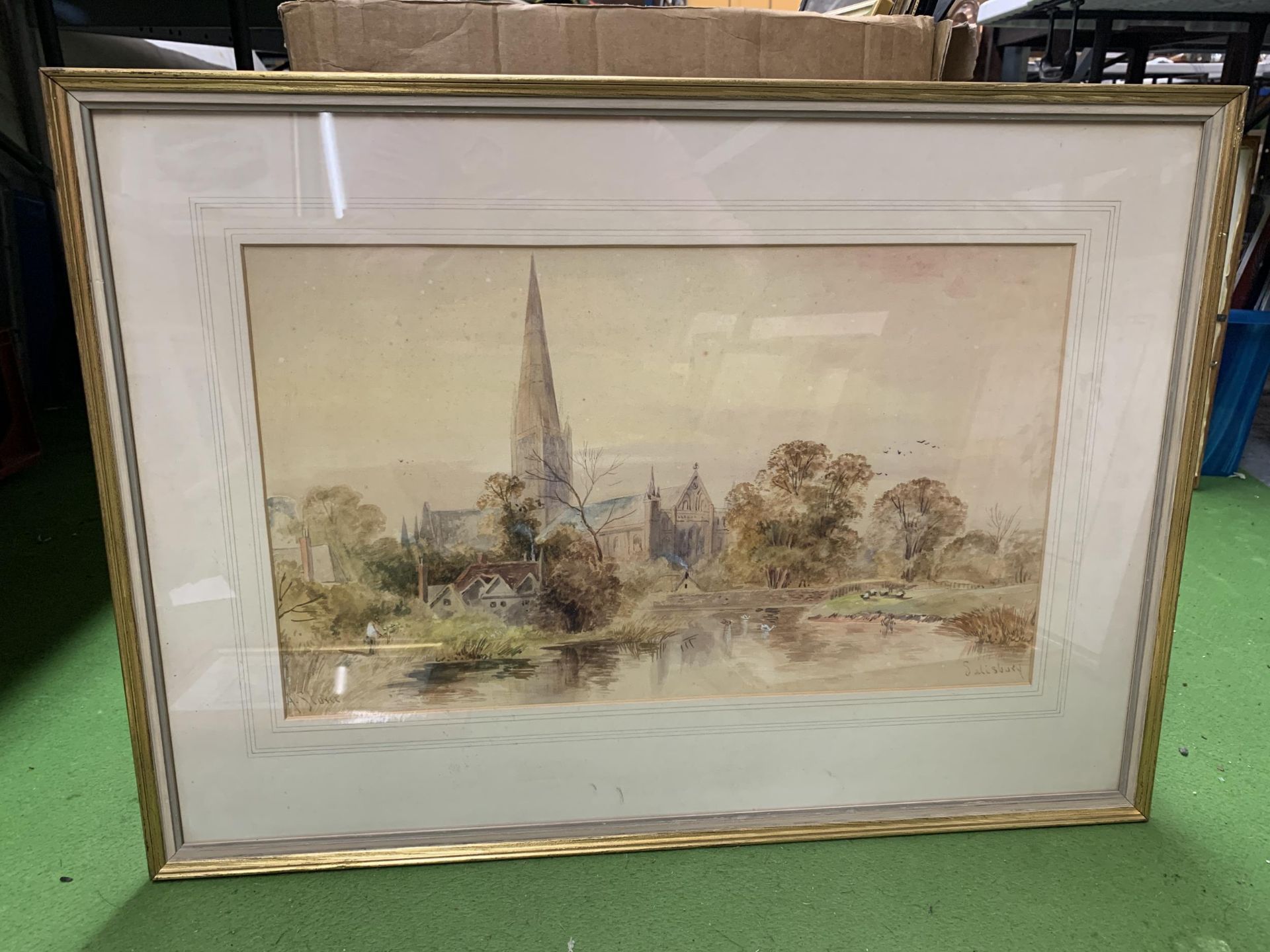 A GROUP OF FOUR FRAMED PICTURES TO INCLUDE AN A.STONE WATERCOLOUR OF SALISBURY ETC - Image 2 of 7