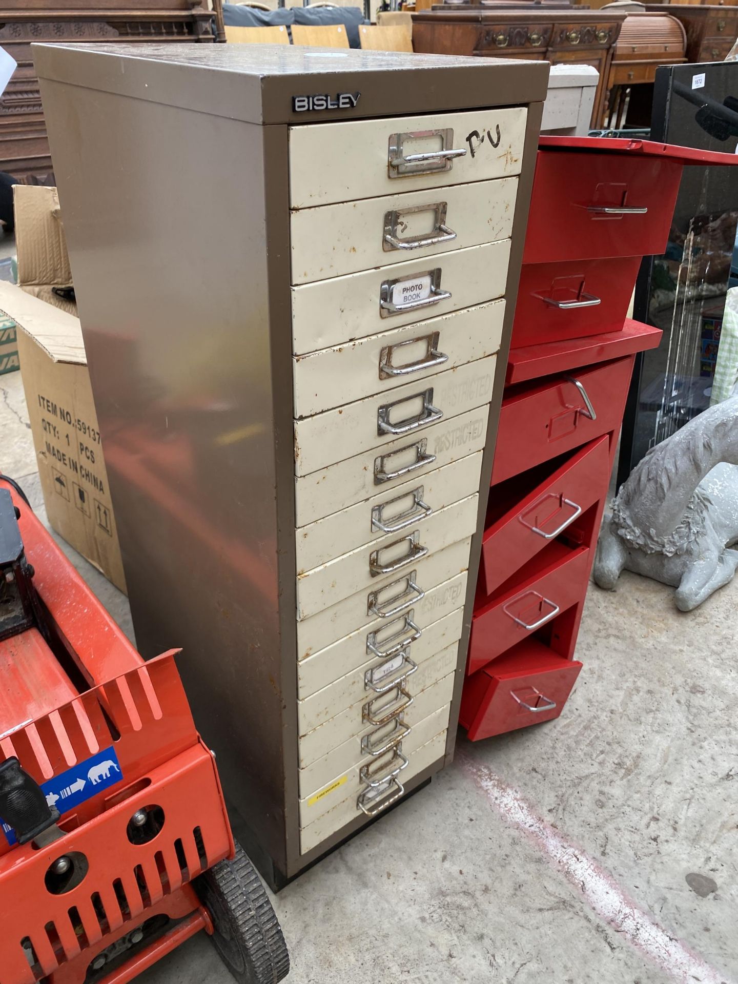 A MINIATURE BISLEY 15 DRAWER FILING CABINET AND A FURTHER FILING CABINET - Image 2 of 2