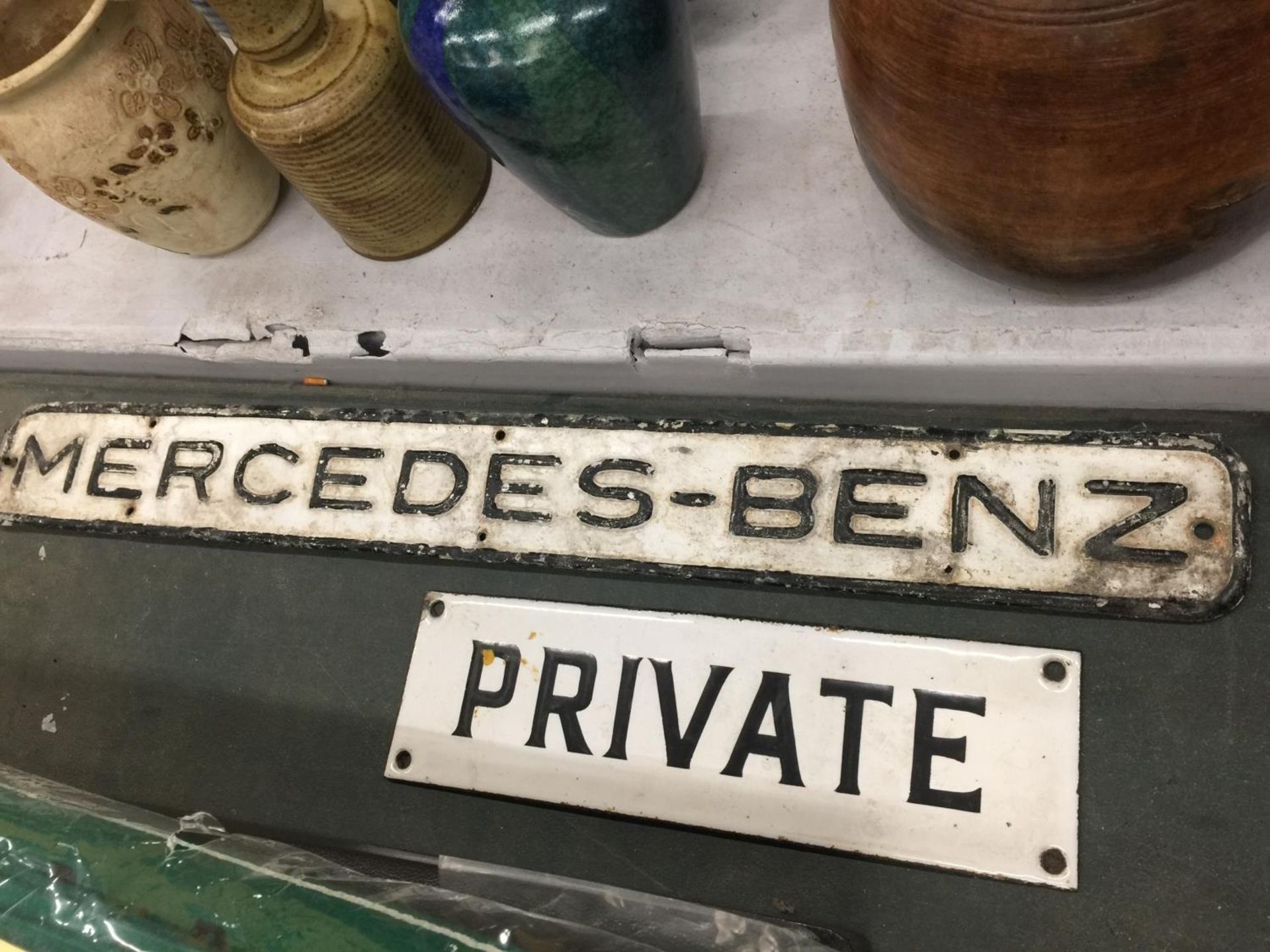 THREE VINTAGE SIGNS, MERCEDES-NENZ, PRIVATE AND LAND ROVER - Image 3 of 3