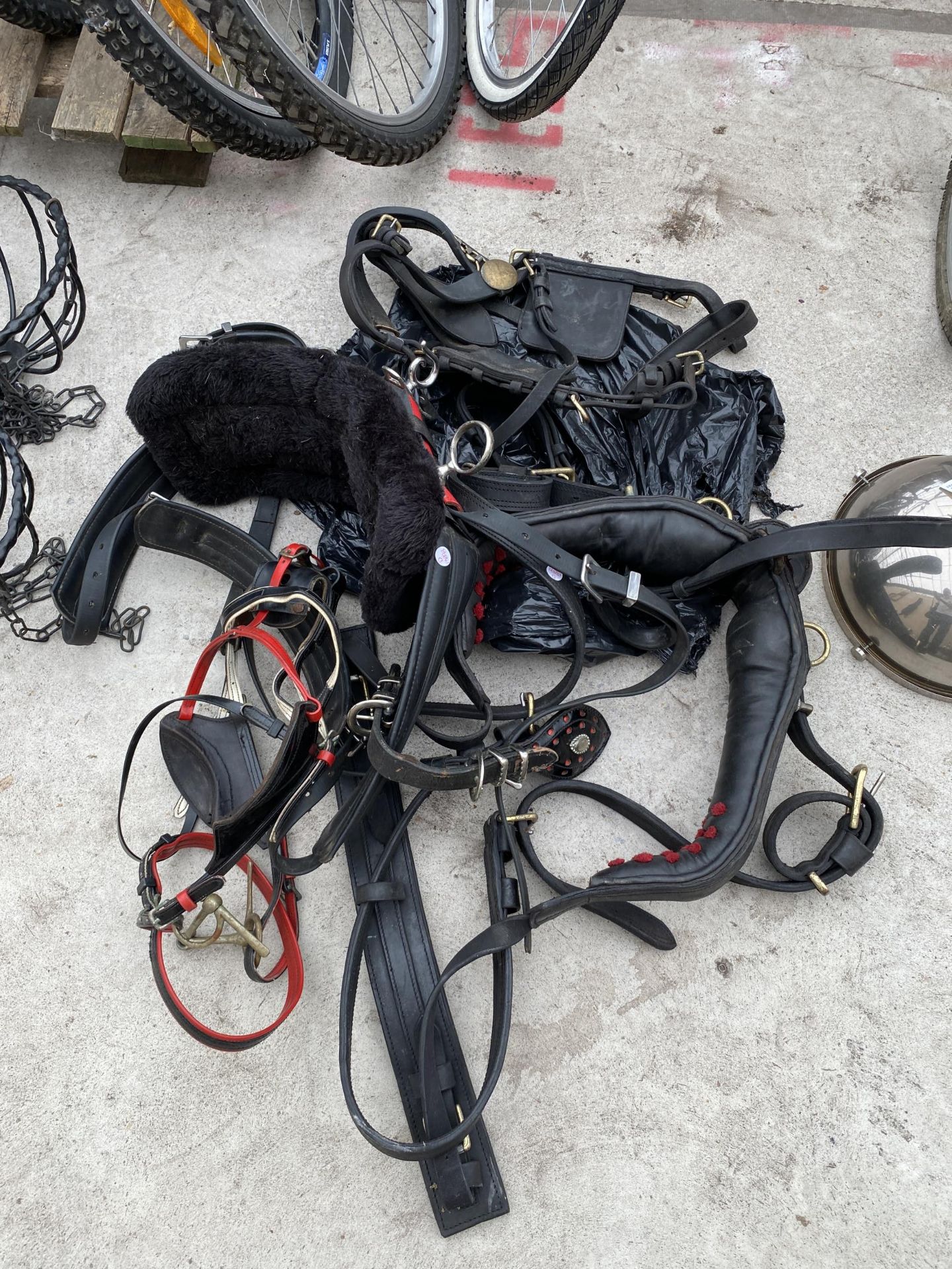 AN ASSORTMENT OF HORSE TACK TO INCLUDE A HARNESS ETC