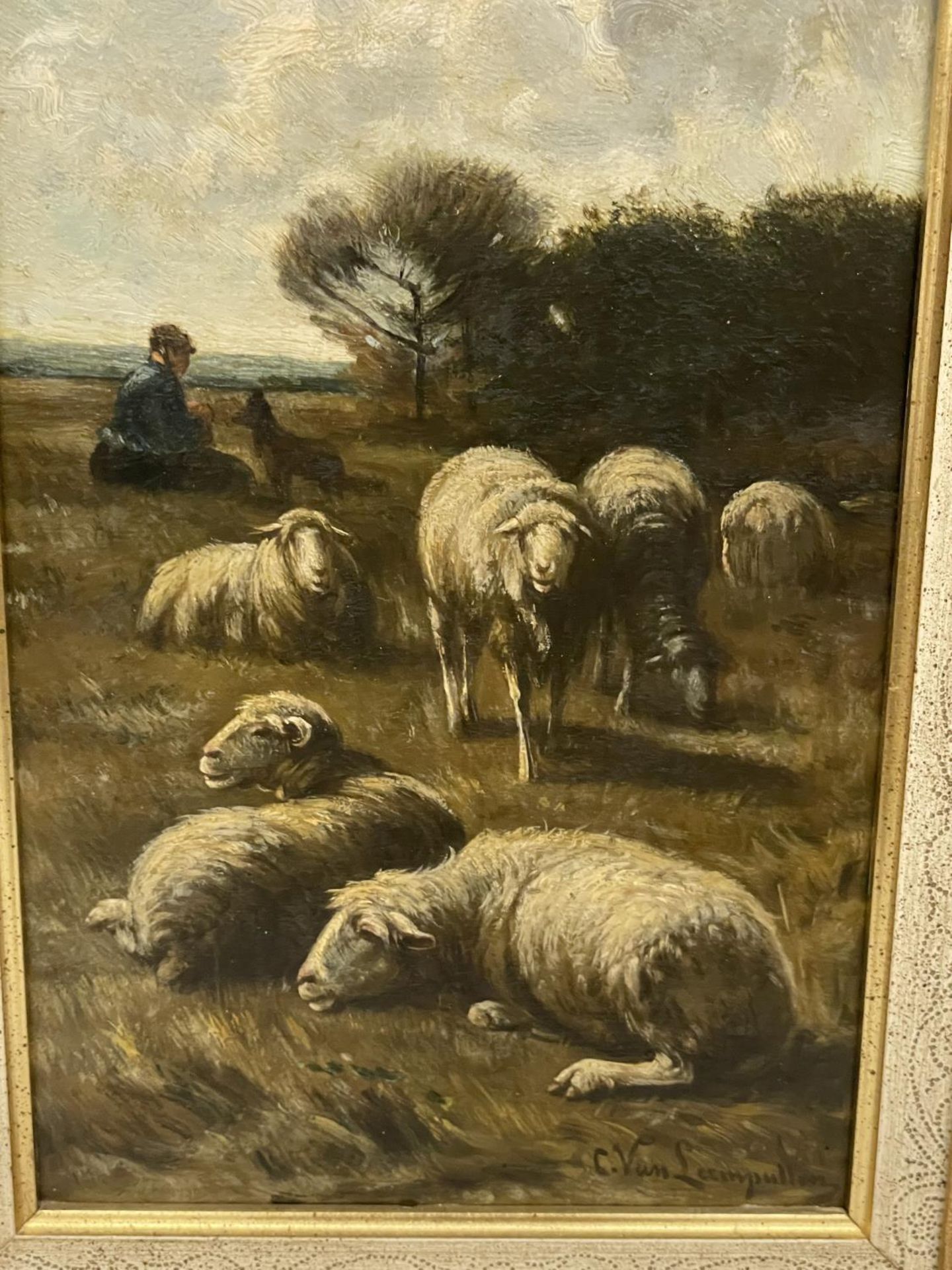 CORNELIUS VAN LEEMPUTEN (BELGIUM 1841- 1902) SHEEP IN A WOODLAND SETTING, OIL ON PANEL, SIGNED, 27CM - Image 2 of 5