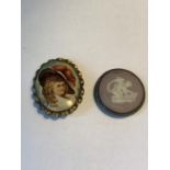 TWO BROOCHES TO INCLUDE A PURPLE WEDGWOOD JASPERWARE