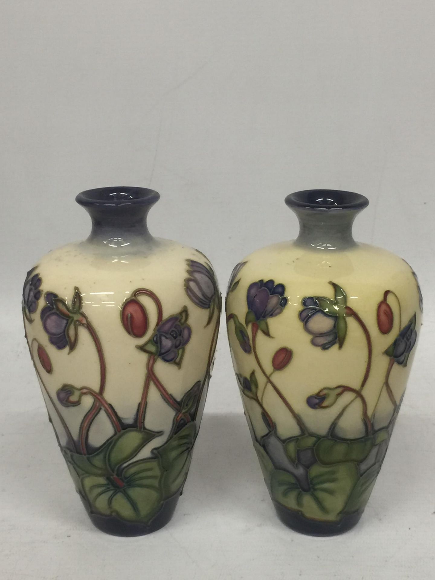 A PAIR OF MOORCROFT 'BLUEBELL' PATTERN VASES, SECONDS