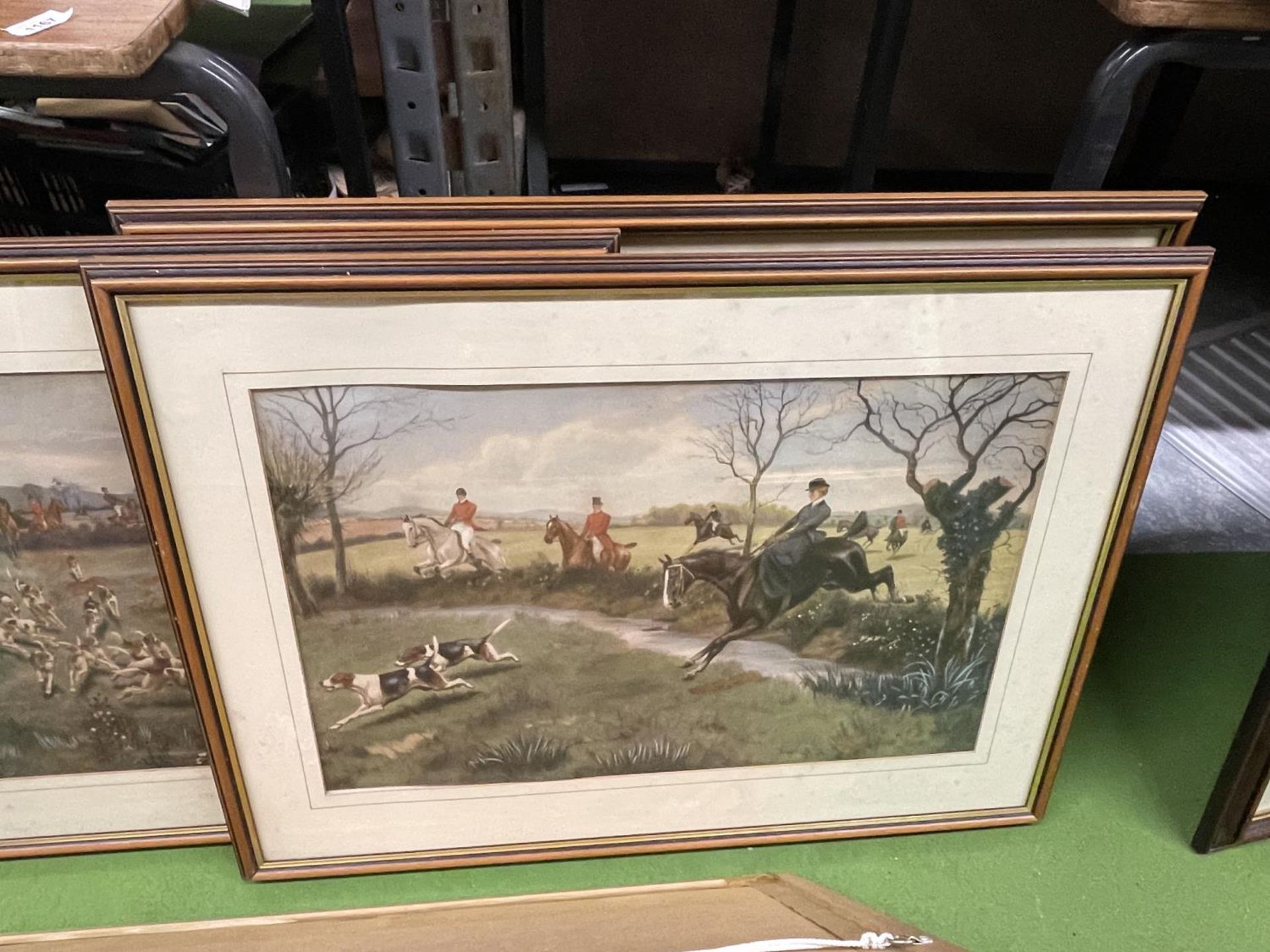 FOUR LARGE FRAMED PRINTS FEATURING HUNTING SCENES - Image 2 of 4