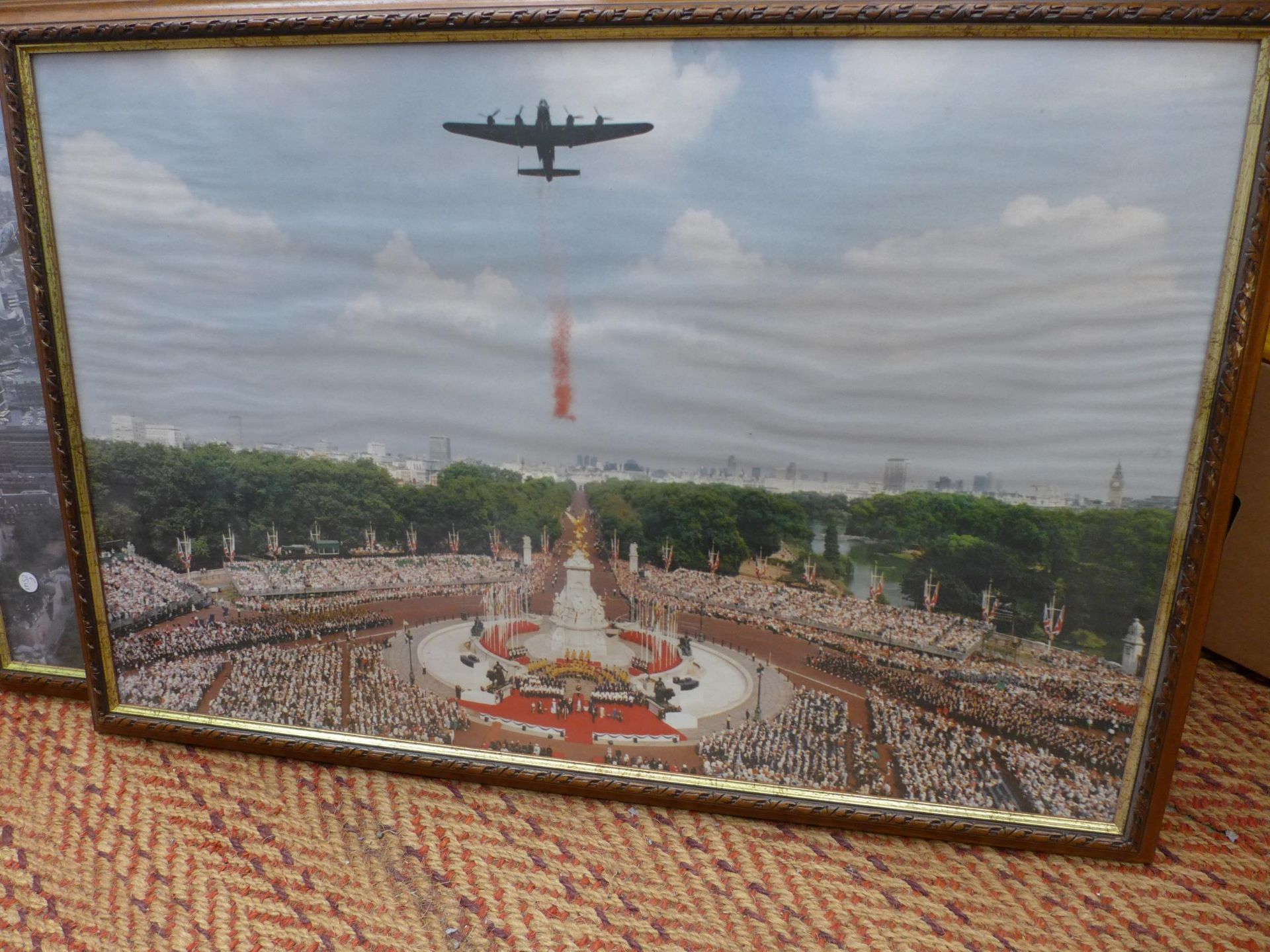 TWO LARGE PHOTOGRAPHS OF RAF PLANES FLYING OVER BUCKINGHAM PALACE AND TOWER BRIDGE, 52X81CM, - Image 2 of 2