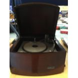 A 1950'S PYE BLACK BOX STEREO RECORD PLAYER WITH MONARCH TURNTABLE IN A MAHOGANY CASE