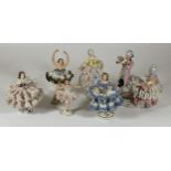 A COLLECTION OF VINTAGE DRESDEN LACE CONTINENTAL FIGURES