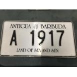 A RARE ANTIGUA-BARBUDA CAR NUMBER PLATE