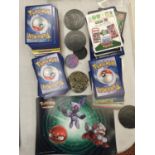 A MIXED LOT OF POKEMON, DIGIMON AND YU-GI-OH ITEMS TO INCLUDE SHINIES, PROMO CARDS, ETC