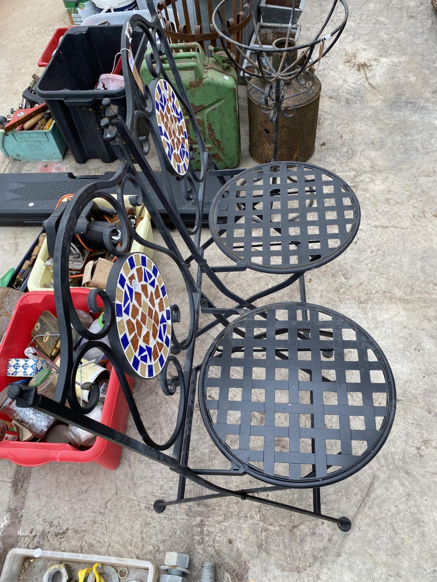 A PAIR OF METAL FOLDING BISTRO CHAIRS WITH TILED BACKS - Image 2 of 2