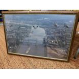 TWO LARGE PHOTOGRAPHS OF RAF PLANES FLYING OVER BUCKINGHAM PALACE AND TOWER BRIDGE, 52X81CM,