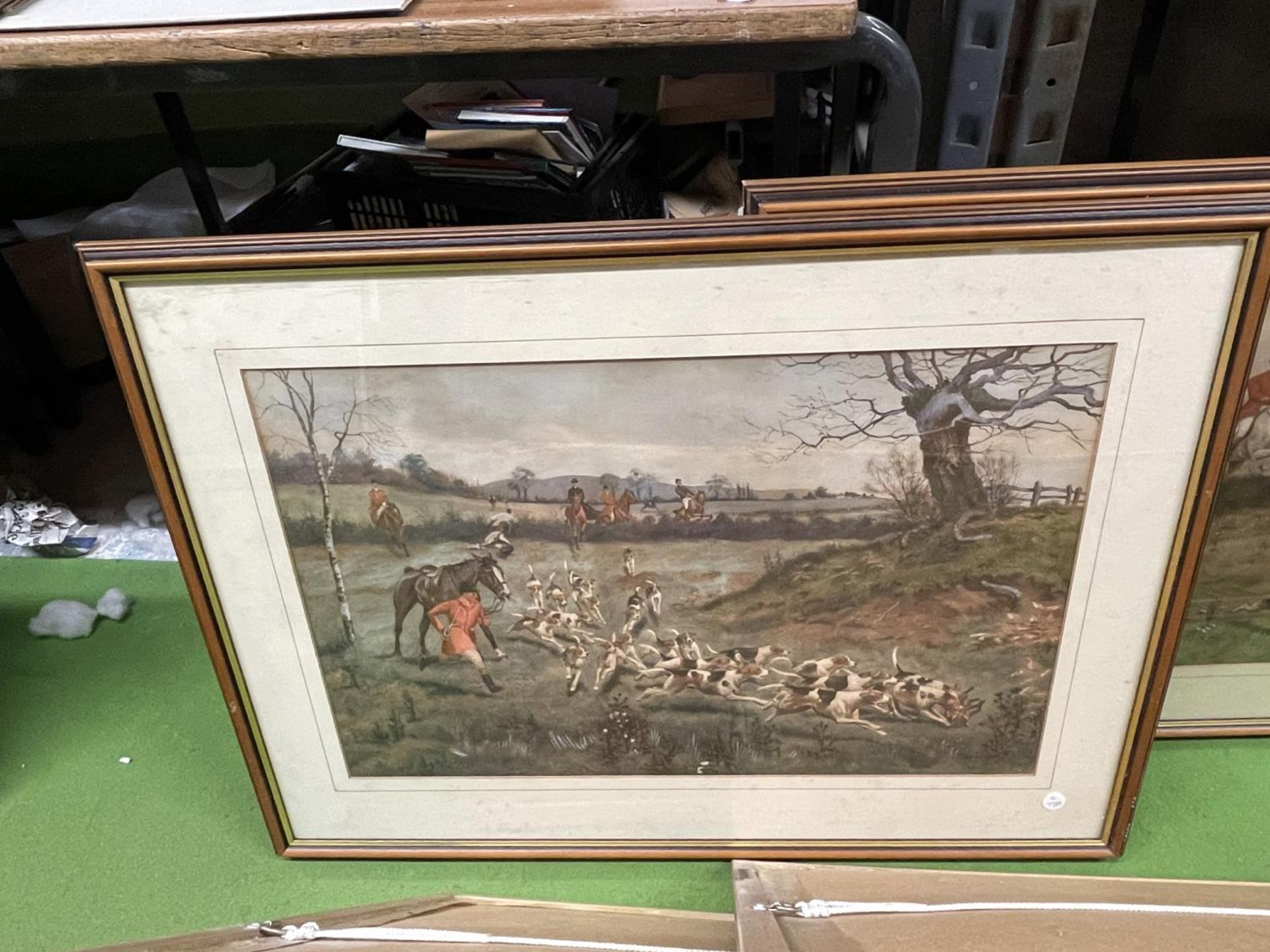 FOUR LARGE FRAMED PRINTS FEATURING HUNTING SCENES - Image 3 of 4