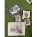 FIVE FRAMED PRINTS TO INCLUDE A TAWNY OWL ILLUSTRATION BY J GOULD, TREATY HOUSE WAITANG ETC.,