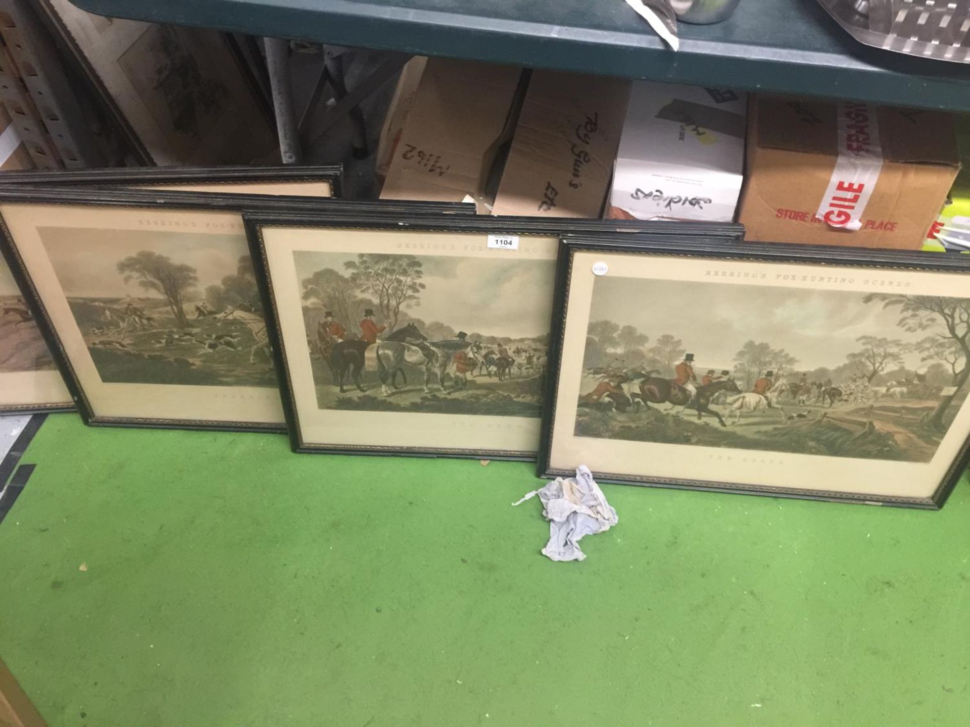 FOUR VINTAGE PRINTS OF 'HERRING'S FOX-HUNTING SCENES', FRAMED