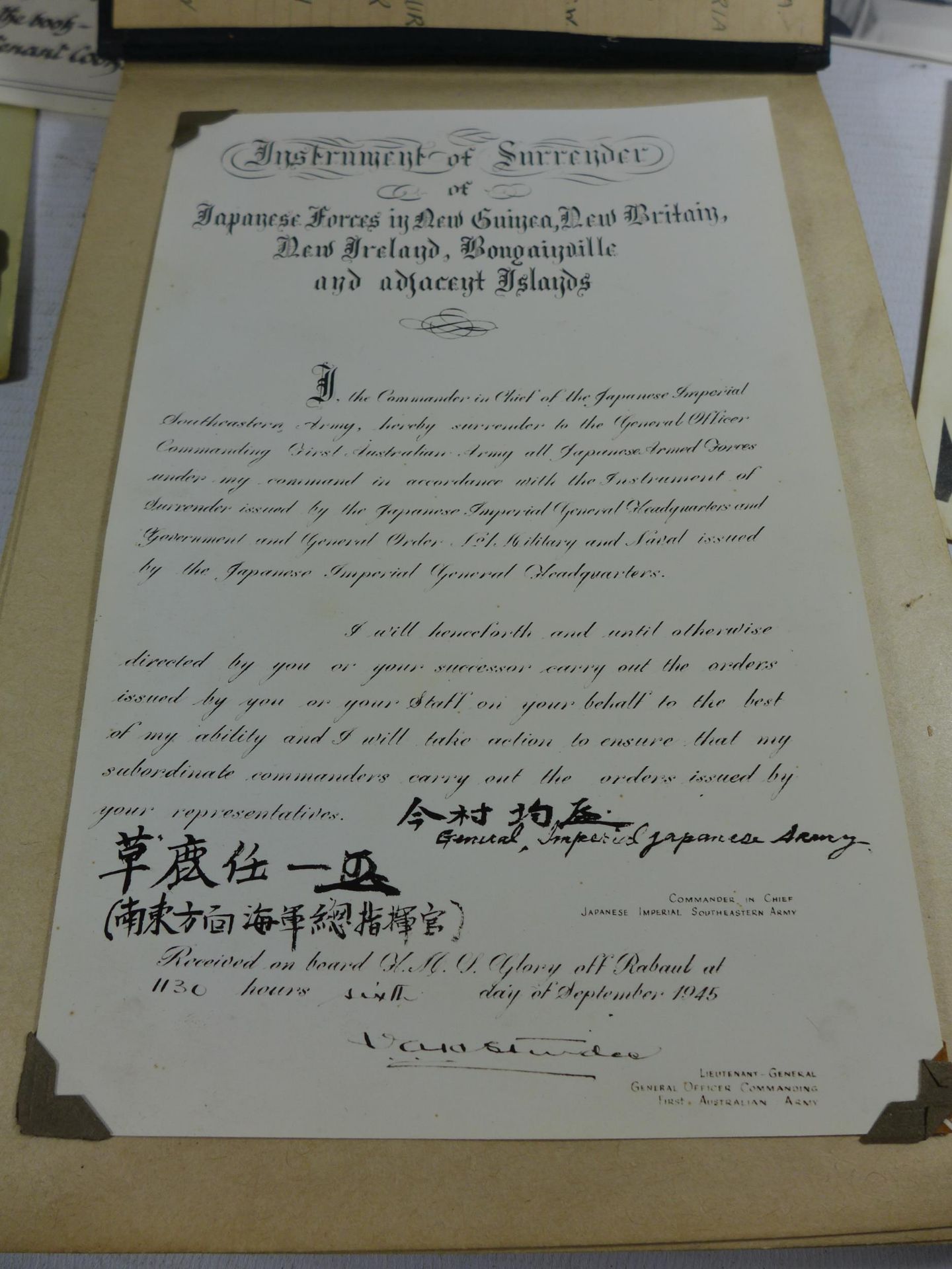 A WORLD WAR II PHOTOGRAPH ALBUM CONTAINING PHOTOGRAPHS OF THE JAPANESE SIGNING OF THE INSTRUMENT - Image 8 of 9