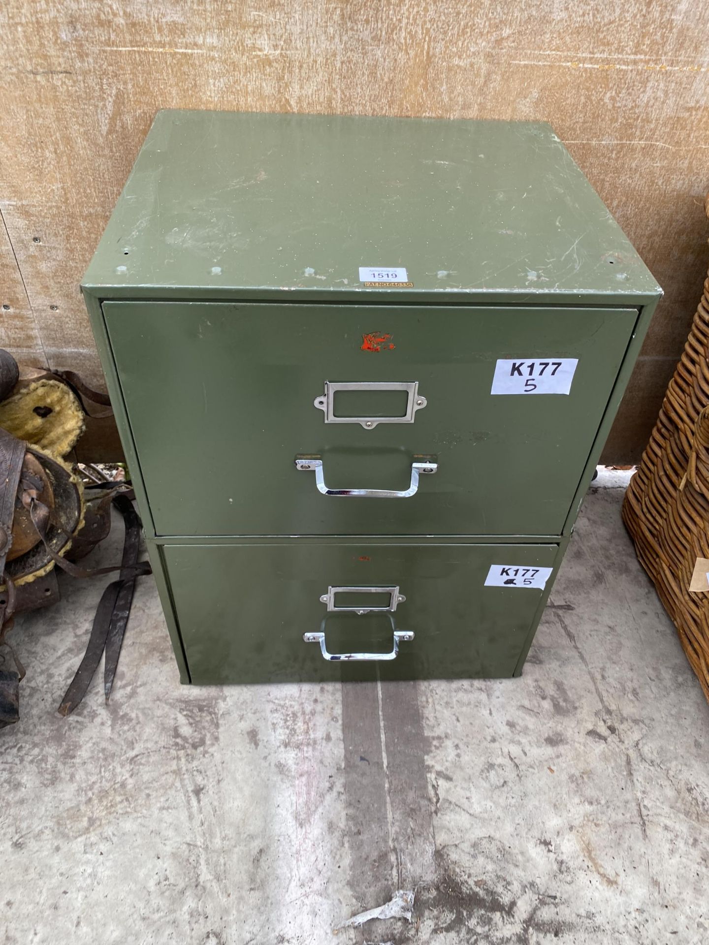 A PAIR OF VINTAGE STACKING METAL 'VETERAN SERIES' FILING DRAWERS