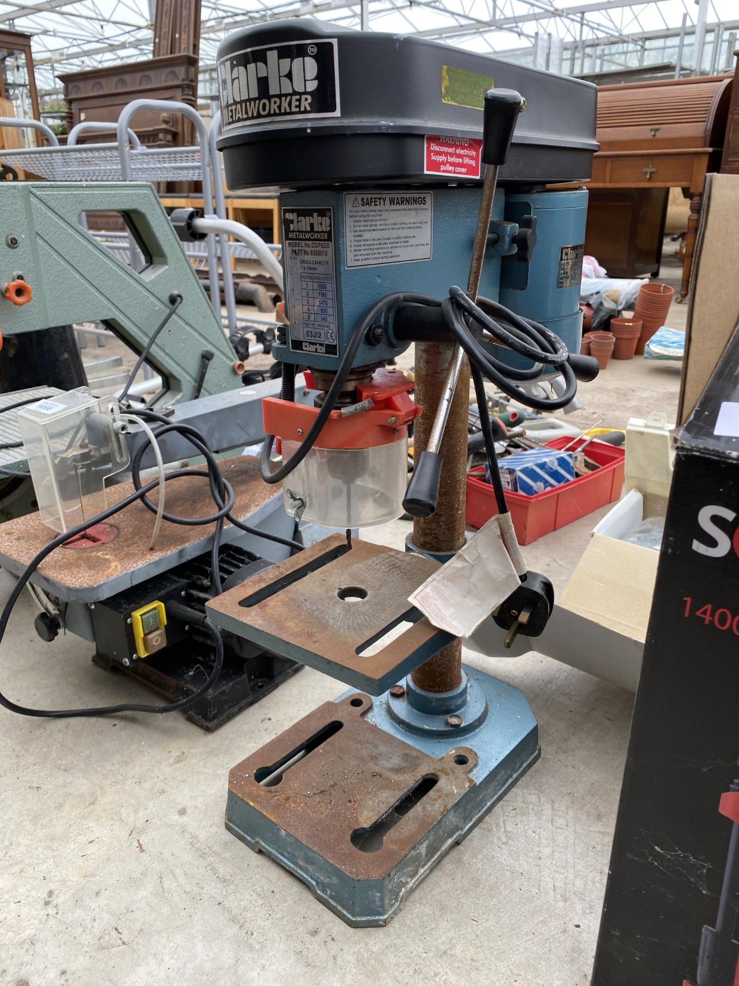 AN ELECTRIC CLARKE WORKBENCH PILLAR DRILL