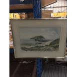 A FRAMED WATERCOLOUR OF A LIGHTHOUSE, SIGNED LOWER LEFT CORNER