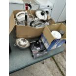 AN ASSORTMENT OF ITEMS TO INCLUDE A FOOD PROCESSOR AND SALTER SCALES ETC