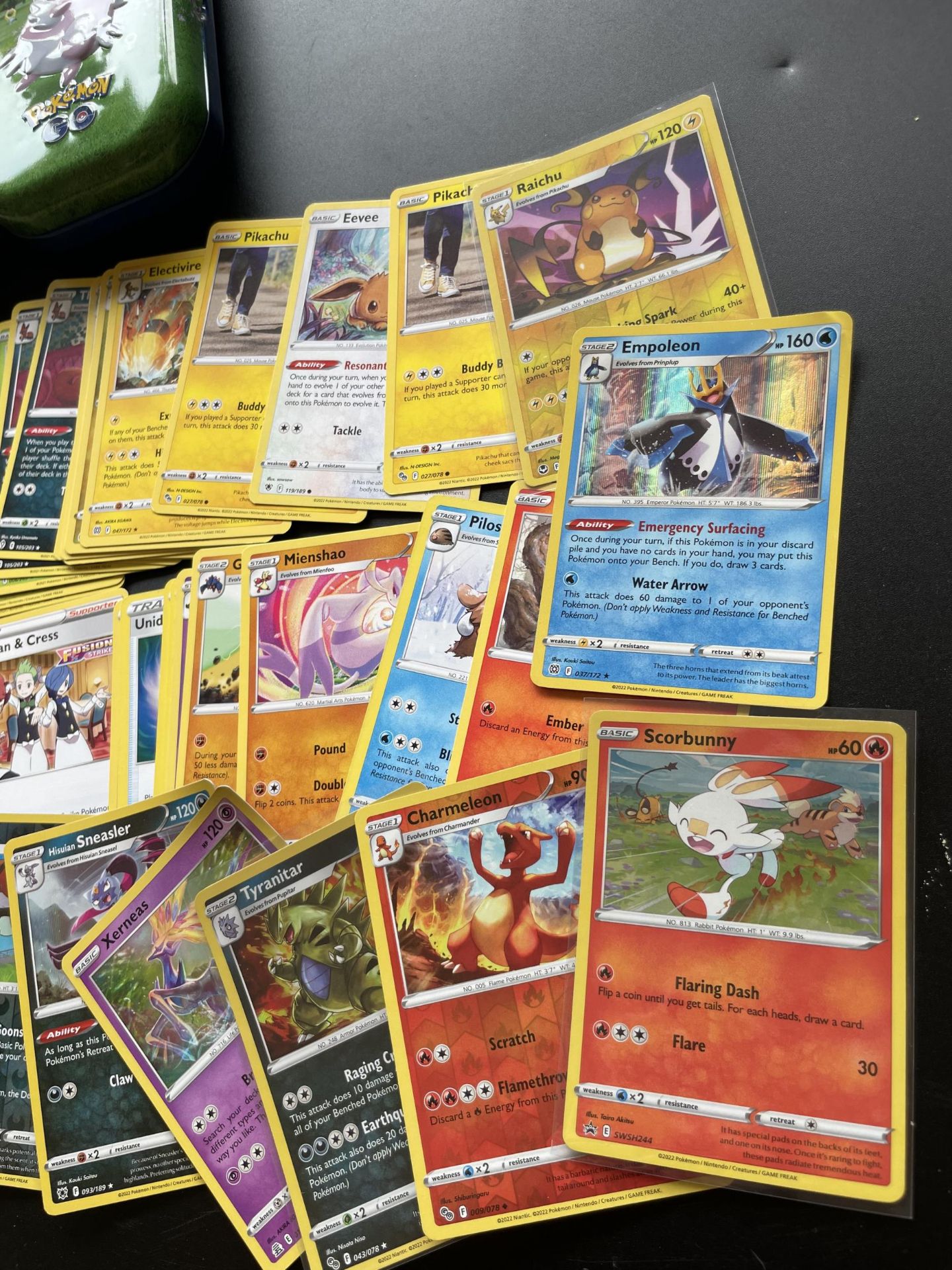TWO TINS OF ASSORTED POKEMON CARDS, HOLOS ETC - Image 5 of 5