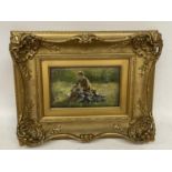 BELGIUM SCHOOL (LATE 19TH CENTURY) BOY WITH BUCKET, OIL ON PANEL, 13CM X 21CM, FRAMED AND GLAZED