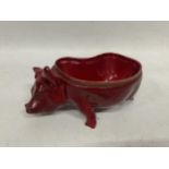 A RARE ROYAL DOULTON FLAMBE PIG OPEN SALT ANIMAL FIGURE