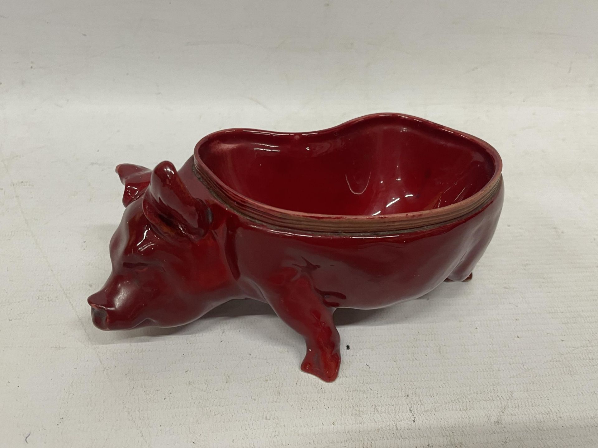 A RARE ROYAL DOULTON FLAMBE PIG OPEN SALT ANIMAL FIGURE